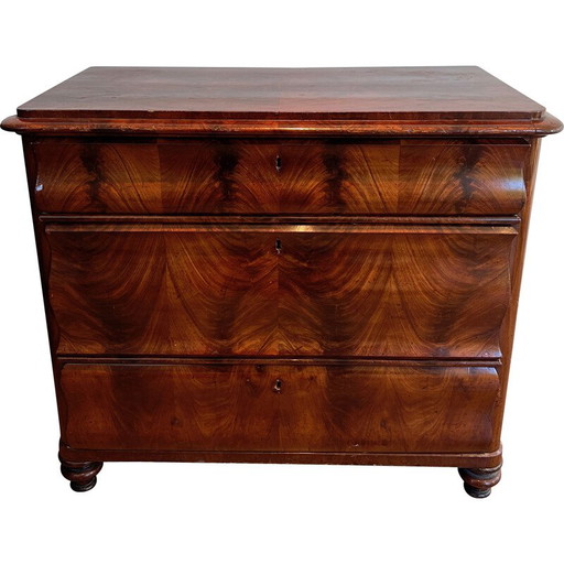 Vintage flamed mahogany chest of drawers with 3 drawers, France 1820