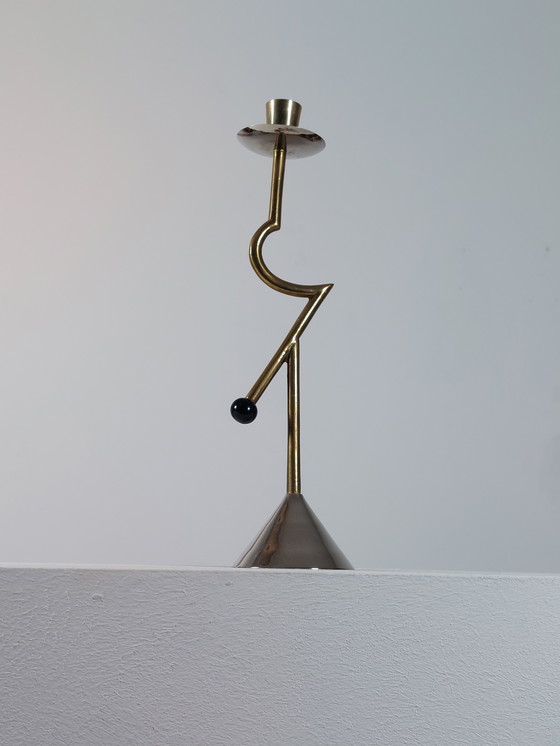 Image 1 of Postmoderne Messing Chrom Kerzenständer 80er Jahre