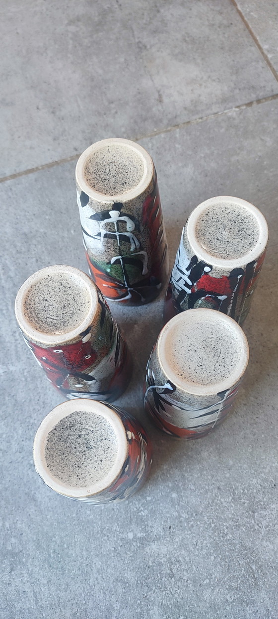 Image 1 of Tazas de cerámica esmaltada con diseño abstracto de los años 60