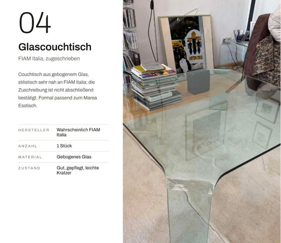 Image 1 of Designer glass coffee table, curved glass, Italian style