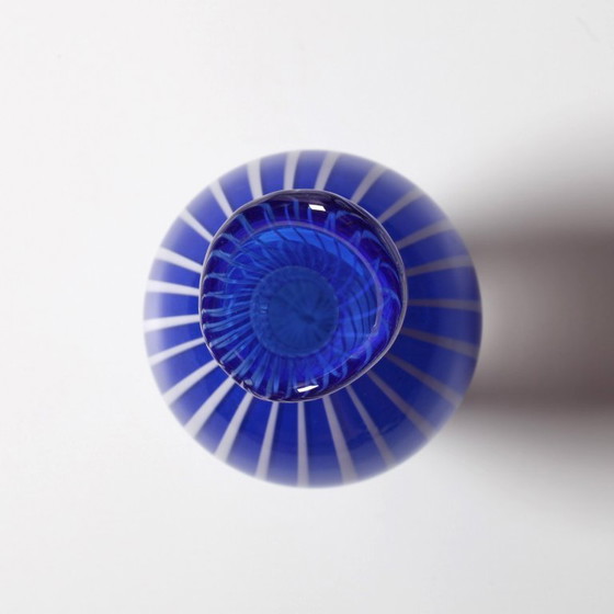 Image 1 of Mid-Century Orrefors Art Glass Vase: Blue & White Stripes, Jan Johansson, Sweden