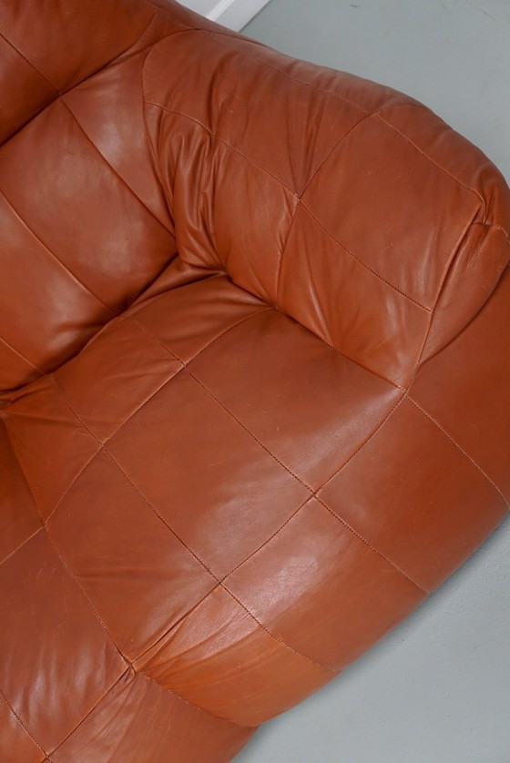 Image 1 of Divano/pouf a 2 posti in pelle patchwork vintage, nello stile di De Sede