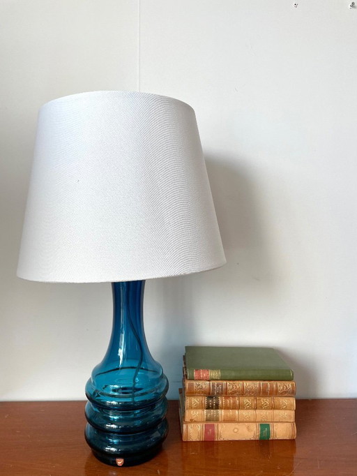 Grande lampe de table en verre bleu sarcelle par Carl Fagerlund pour Orrefors, Suède, années 1960