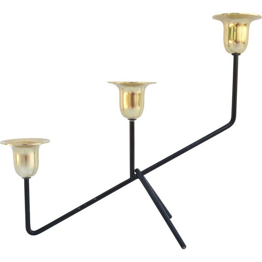 Chandelier vintage minimaliste en aluminium et laiton, Belgique 1970