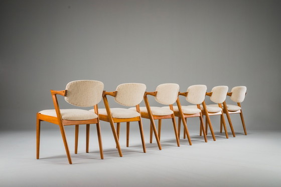 Image 1 of Esszimmerstühle Modell 42 aus Teakholz und Wolle, Kai Kristiansen für Schou Andersen, 1960er Jahre, 6-teilig