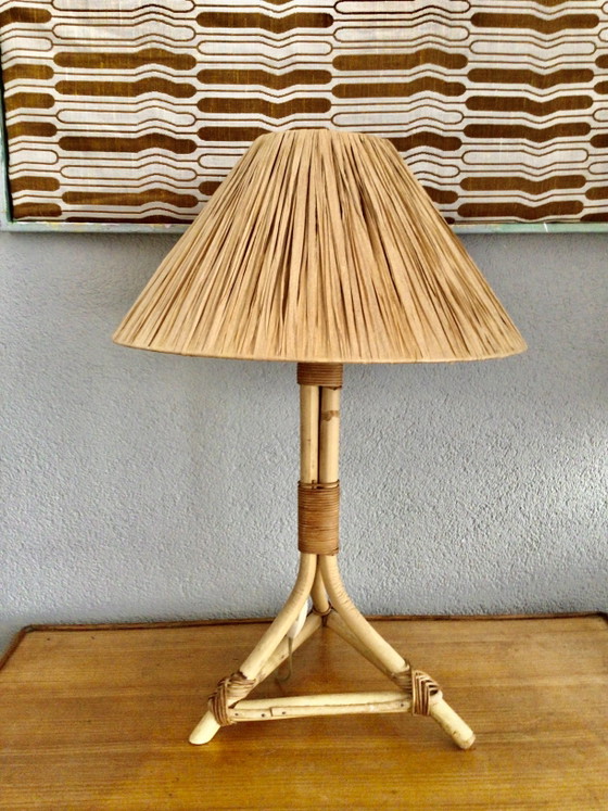 Grande lampada da tavolo vintage in bambù di metà secolo – Lampade da tavolo, Rattan, Bamboo (photo 7 of 8)