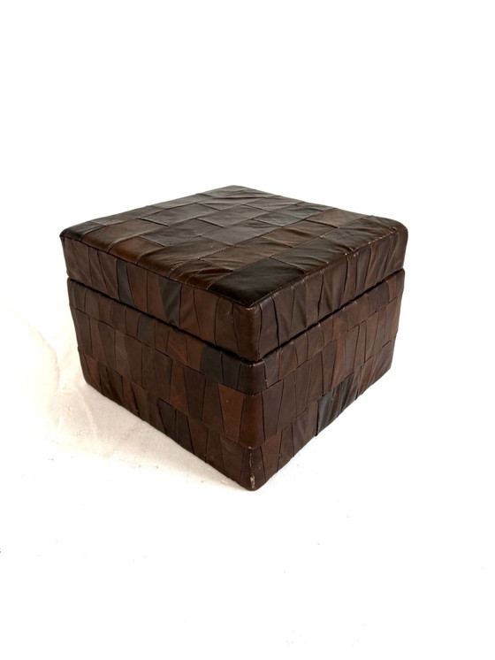 Vintage chocoladebruine leren patchwork poef ‘70 – Hockers en poefs, Leer (photo 7 of 9)