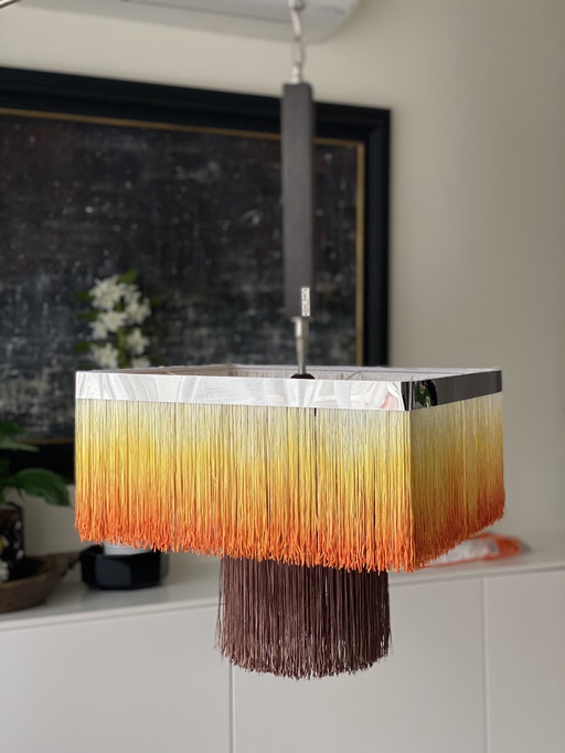 Mid - Century Pendant Lamp Chrome Fringe Look