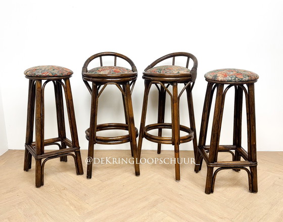 Image 1 of 4x vintage rotan bamboe manou barkrukken 