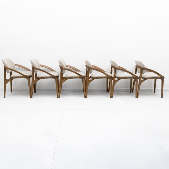 Image 1 of Set of Six Italian Contemporary Dining Chairs with Sculptural Curved Frame