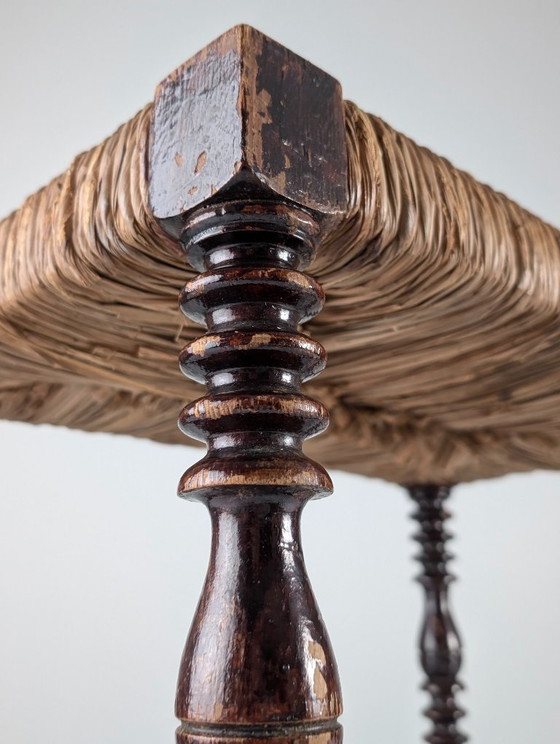 Image 1 of Spanish Provincial Bobbin-Turned Rush Bench, 1940s