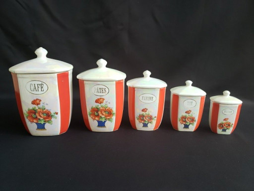 Set of 5 Vintage 1950s Kitchen Spice Jars