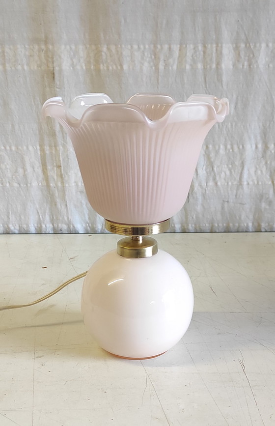 Image 1 of Table lamp in pink opaline glass - mid-20th century