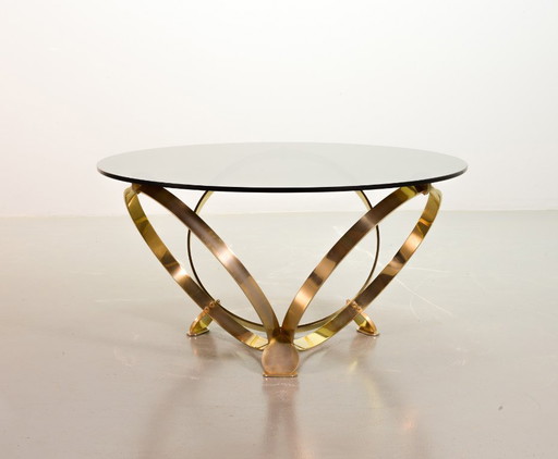 Mid-Century Design Knut Hesterberg Round Brass Coffee Table with Smoked Glass Top for Ronald Schmitt. Germany, 1970s. 
