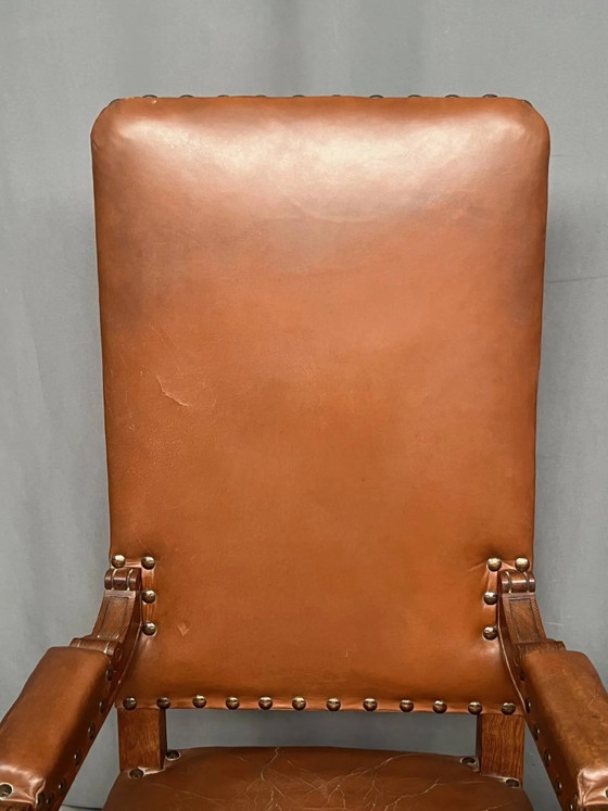 Pair of Renaissance armchairs. Carved solid oak. Holland. Late 19th century., Wood, Brown (photo 5 of 9)