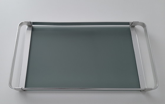 Image 1 of Bandeja MB Italy, vidrio ahumado de mediados de siglo y aluminio.