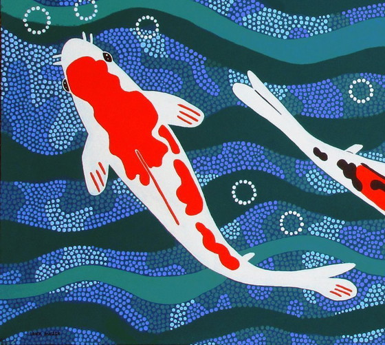 Image 1 of Erica Muizer - Be with me (Aboriginal) painting of Kooikarp fish