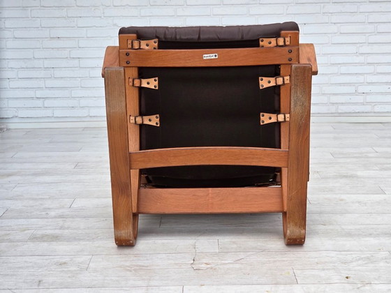Image 1 of Fauteuil danois des années 1970 de la marque Komfort, cuir, toile et bois courbé.