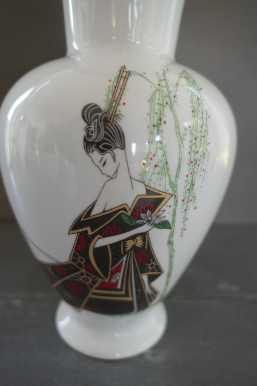 Vintage Apulum Vase White Porcelain With Geisha