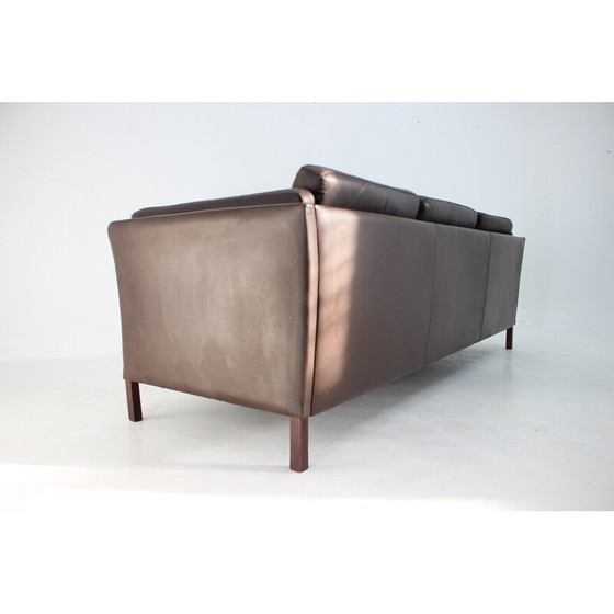 Image 1 of Vintage 3 seater sofa in brown leather, Denmark 1970