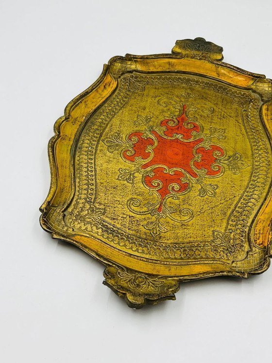 Image 1 of Grande vassoio fiorentino, stile barocco, oro giallo, vintage anni '70