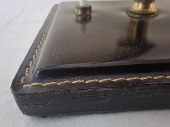 Image 1 of 1950s Jacques Adnet Style Leather and Twisted Brass Table Lamp/jute/midcentury modern/French designer