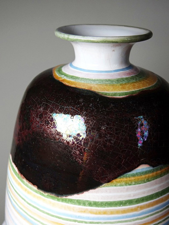 Large Vintage Handmade Ceramic Vase with Iridescent Luster 20th-21st Century – Artisanal (photo 10 of 13)