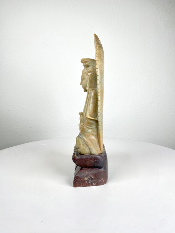 Image 1 of Scultura vintage di Buddha seduto / Figura di Buddha in pietra beige - Decorazione spirituale per la casa in stile bohémien