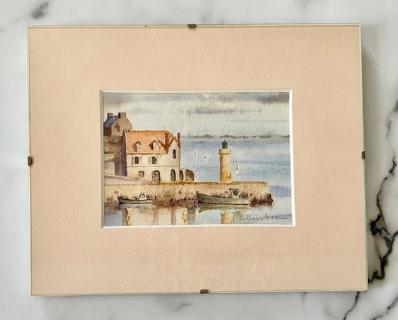 Image 1 of Watercolor painting of the Port of Sauzon, Belle-Île-en-Mer