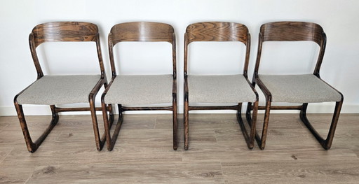 Satz von 4 Baumann „Schlittenstühlen“ aus Bugholz