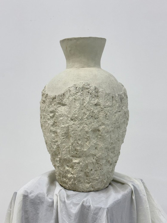 Image 1 of Large vintage earthenware vase with a travertine look
