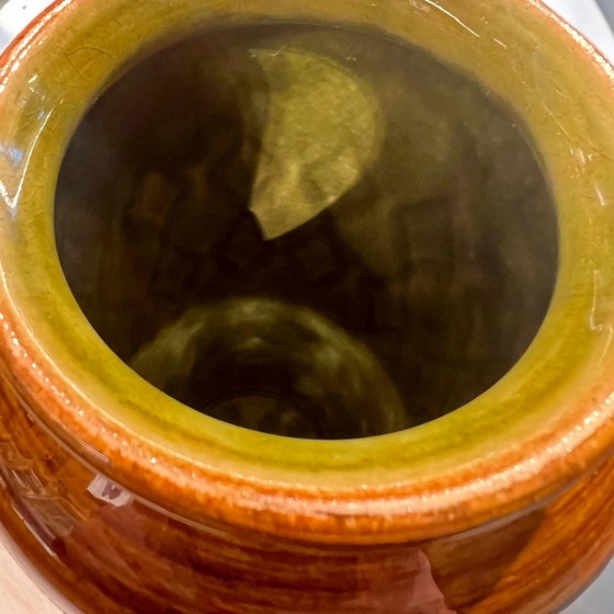 Scheurich Vase, Made in Germany, 1970er Jahre, Braun mit Grün, Braun, Weiß Rautenmuster, Neuwertiger Zustand (photo 4 of 5)