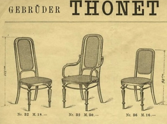 Image 1 of Antieke Thonet-stoel van gebogen hout en riet - Model nr. 32