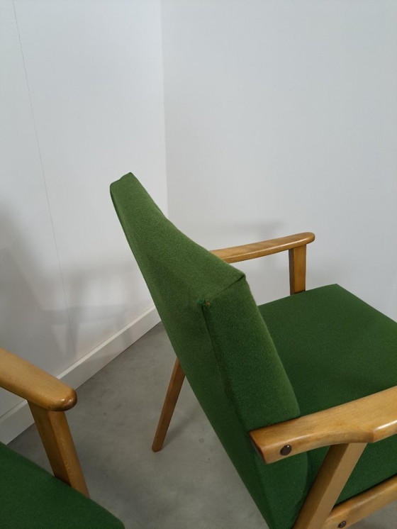 Image 1 of Set of 6 groene eetkamerstoelen met beukenhout