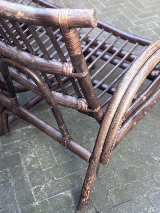 Image 1 of Vintage rotan rieten 3-persoonsbank bruin midcentury