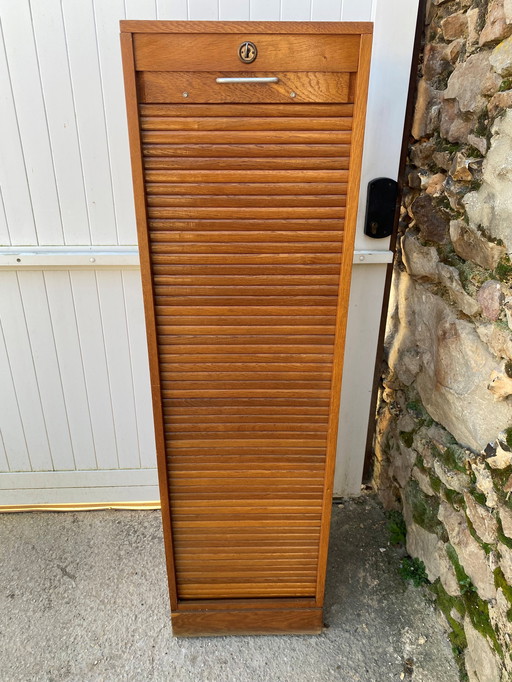 Oak Curtain File Cabinet with Drawers 1950