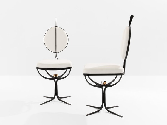 Image 1 of French brutalist wrought iron alcantara set of 6 chairs 1990