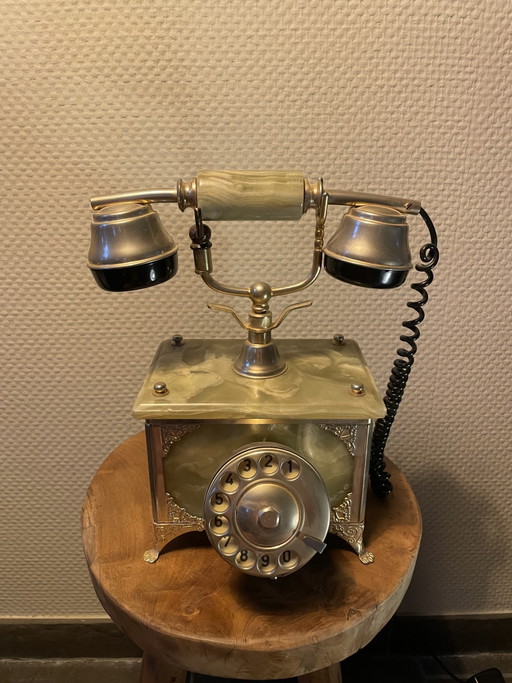 Téléphone à cadran rotatif italien vintage | Téléphone de bureau en marbre | Fabriqué en Italie