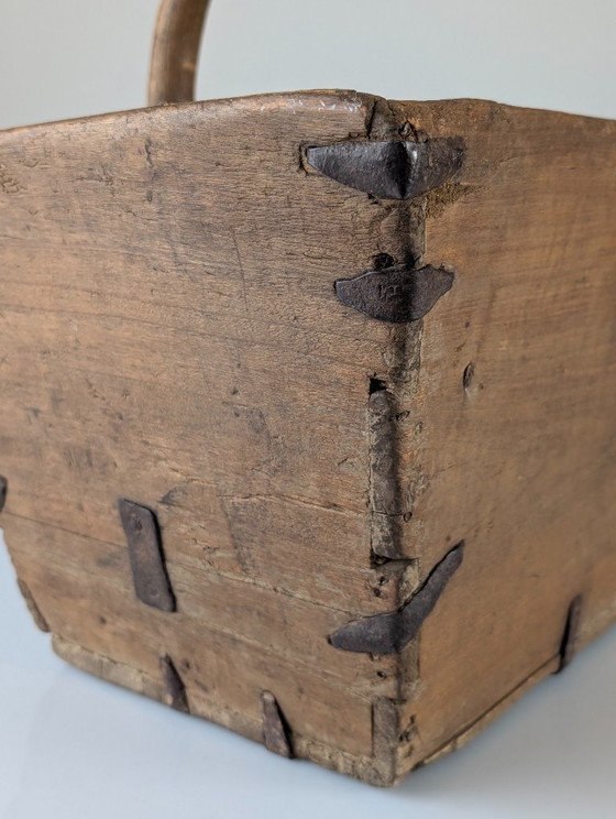 Image 1 of Antique Wooden Log Basket with Hand-Forged Hardware, Wabi-Sabi, 19th Century