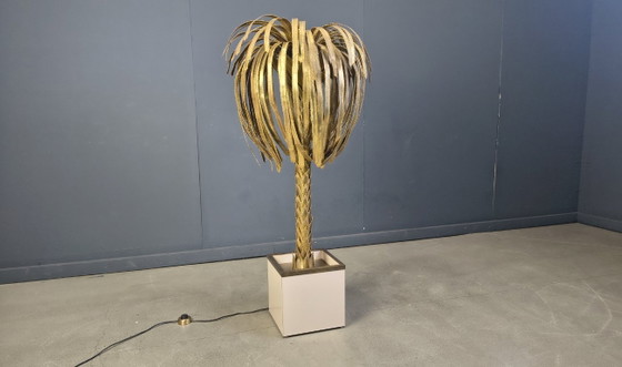 Image 1 of Lámpara de pie con forma de palmera de latón, de Maison Jansen, década de 1970.