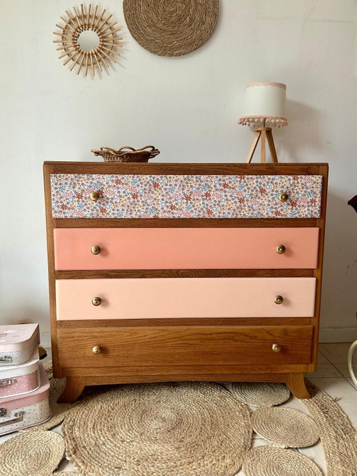 Gerestaureerde vintage ladekast, hout & poederroze beige – ladekasten, Wood (photo 2 of 11)