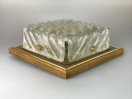 Image 1 of Lámpara de techo de los años 60 y 70, plafón empotrado de cristal de hielo, diseño de la era espacial.