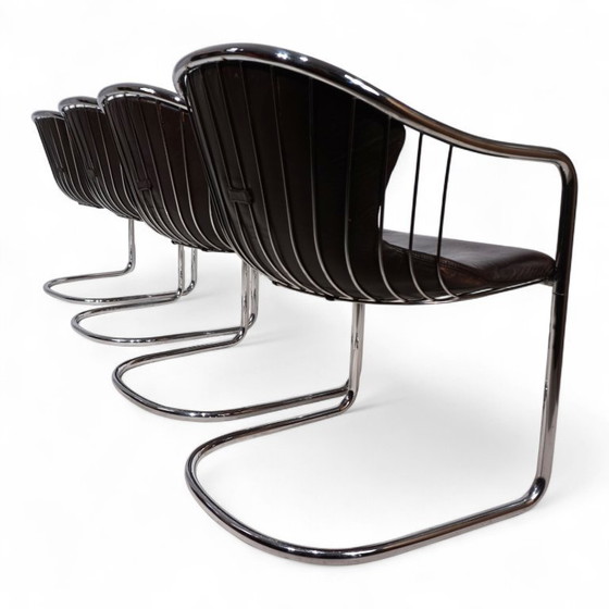Image 1 of Set of 4 chrome dining chairs by Gastone Rinaldi for Thema, 1970