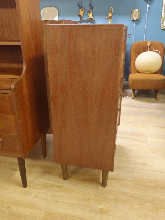 Image 1 of Cassettiera vintage danese a 6 cassetti, mobiletto con cassetti, mobiletto in teak, impiallacciatura in teak.
