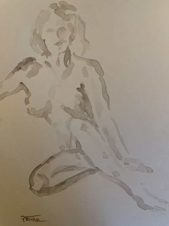 Image 1 of Ritratto femminile dipinto ad acquerello color seppia "Look"