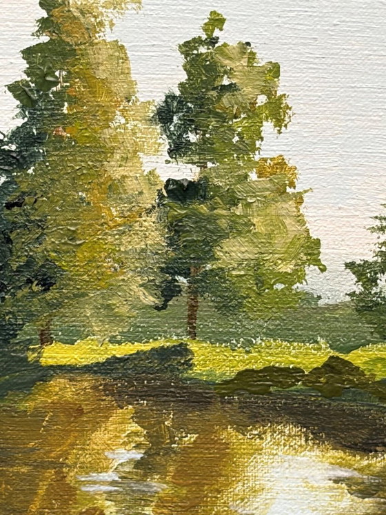 Image 1 of On My Way to School III – Landscape with water feature | Acrylic on canvas