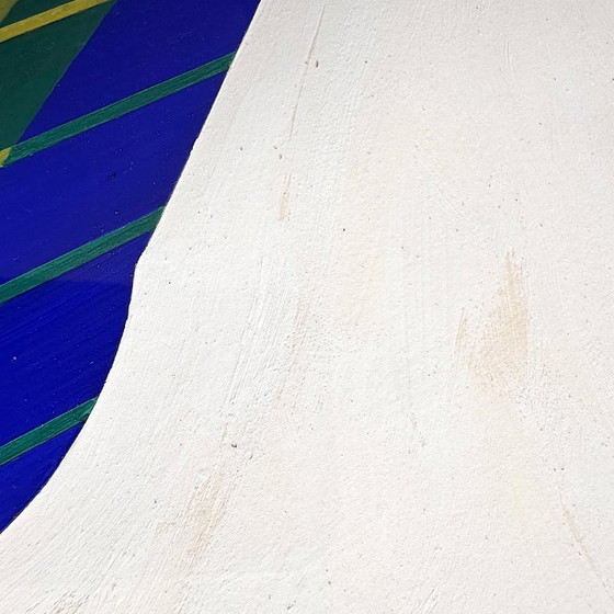 Image 1 of Vintage painting. Egon Peter Moosmann. Female torso. Op Art. 1970s. Hand-signed. Dated. Mid-Century Modern.