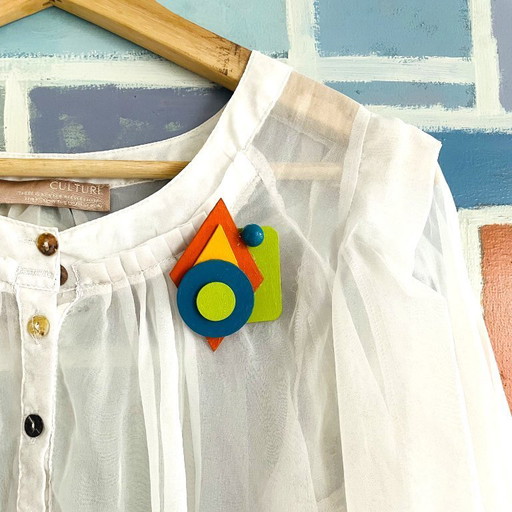 Broche en bois géométrique abstraite Art Déco faite à la main