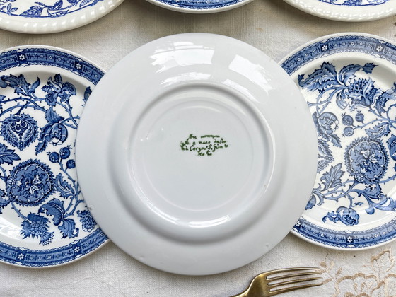 Image 1 of 6 piatti vintage in porcellana bianca e oro + 6 piccoli piatti Ridgway giacobini blu spaiati