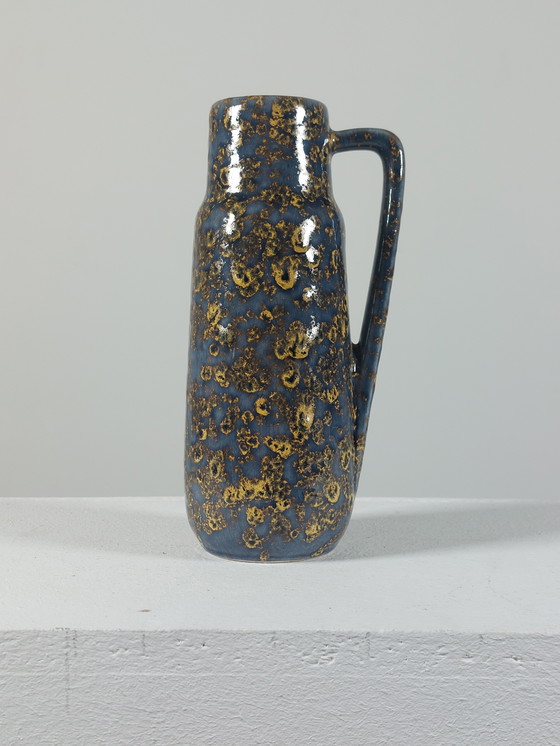 Image 1 of Gray golden vintage mid century studio ceramic handle vase West Germany
